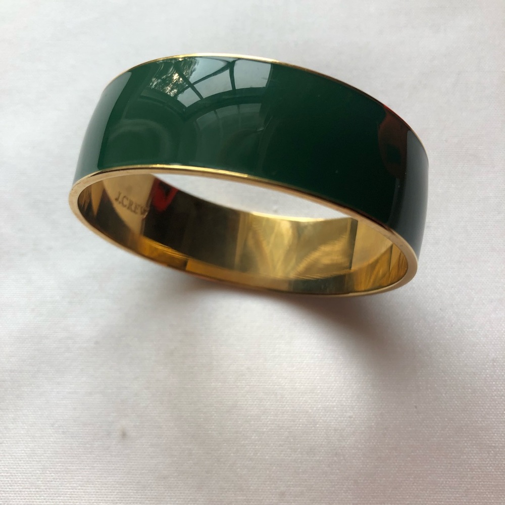 NWOT J. Crew Deep Green and Gold Wide Bangle